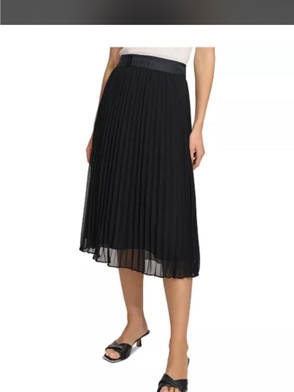 DKNY Black Pleated Midi Skirt with Branded Waistband
